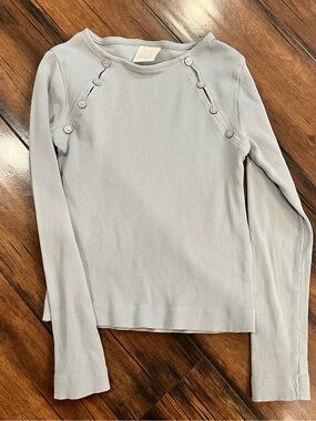 Zara Pale Blue Ribbed Long Sleeve Top with Button Details